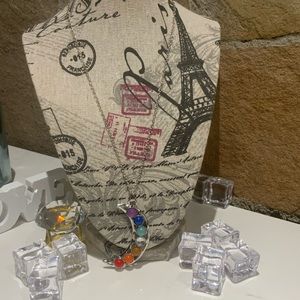 Silver Moon Chakra Stone Necklace